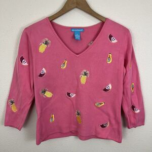 Alexandra Bartlett Vintage Fruit Embroidered Sweater M Medium Fruitcore Dopamine